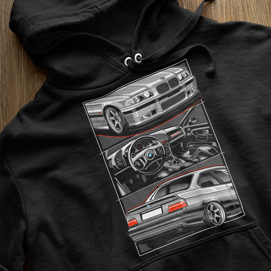 "Unisex BMW M3 E36 Design Hoodie von TuninghunterZ - Bekleidung für Auto und Tuningfans"