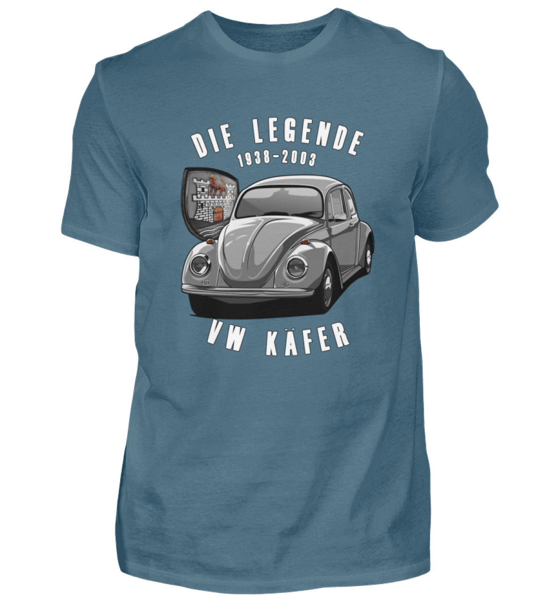 "VW Käfer T-Shirt von Tuninghunterz - Bekleidung für Auto und Tuningfans - Die Legende für Fans des Oldtimers in Steinblau-1230