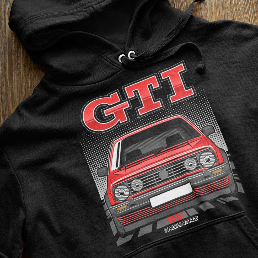 Unisex Kapuzenpullover Hoodie mit Design des Golf MK2 GTI von tuninghunterZ - Perfekt für Auto und Tuningfans, die nach einem Golf 2 Hoodie oder einem Golf Hoodie suchen.
