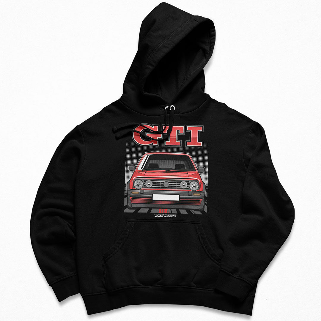 Unisex Kapuzenpullover Hoodie mit Design des Golf MK2 GTI von tuninghunterZ - Perfekt für Auto und Tuningfans, die nach einem Golf 2 Hoodie oder einem Golf Hoodie suchen.
