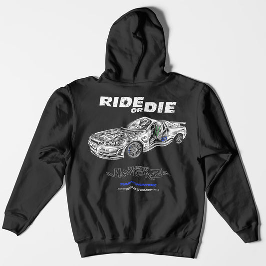 "Kaufen Sie den Ride or Die Unisex Kapuzenpullover Hoodie bei tuninghunterZ - Bekleidung für Auto und Tuningfans. Perfekt für Nissan Skyline GTR R34 Fans und alle, die Auto und Tuning Bekleidung lieben."