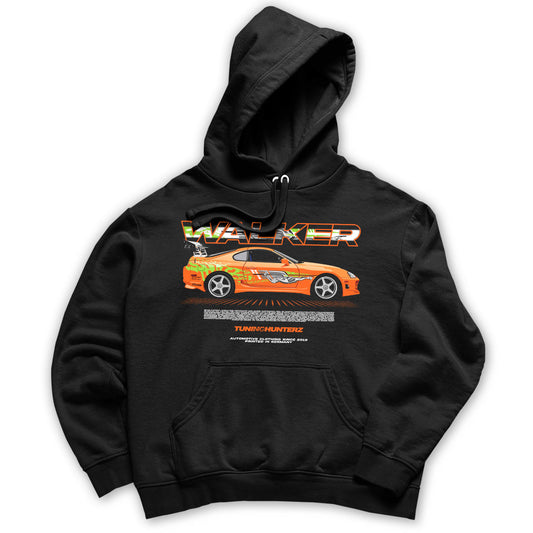 Unisex Kapuzenpullover Hoodie mit Motiv der Toyota Supra MK4 als Hommage an Paul Walker aus Fast & the Furious bei tuninghunterZ - Auto und Tuning Bekleidung für Fans.
