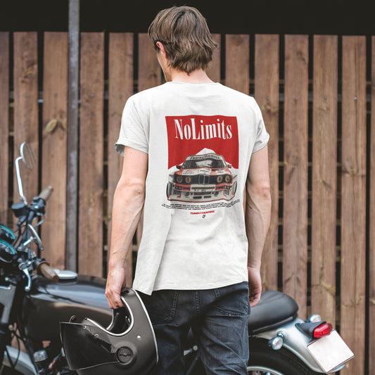 Tuninghunterz BMW E30 x NO LIMITS T-Shirt - Motorsport Bekleidung mit Marlboro Design für Auto & Tuning Fans.